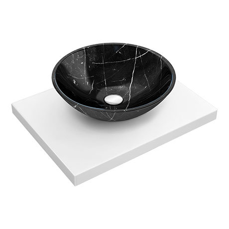 600 x 450mm White Shelf with Round Black Marble Basin