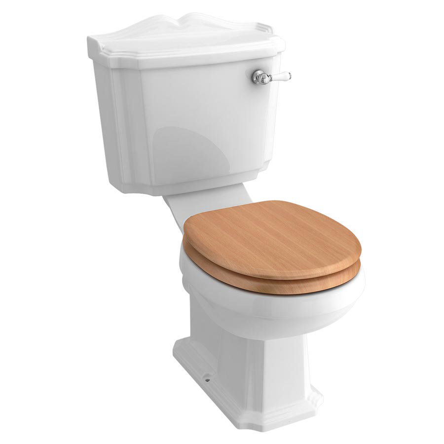 Winchester Close Coupled Traditional Toilet with Beech Toilet Seat at Victorian Plumbing UK