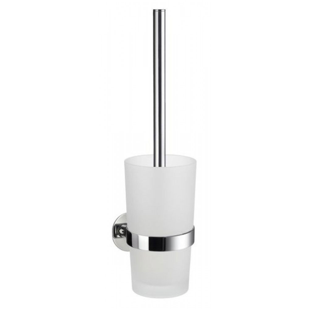 Smedbo Time Wall Mounted Toilet Brush &amp; Frosted Glass Container - Polished Chrome - YK333