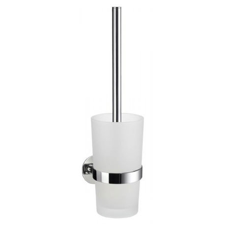 Smedbo Time Wall Mounted Toilet Brush & Frosted Glass Container - Polished Chrome - YK333