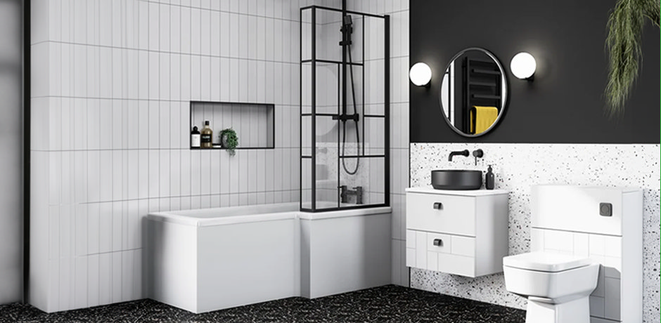 bathroom with combined shower bath to save space