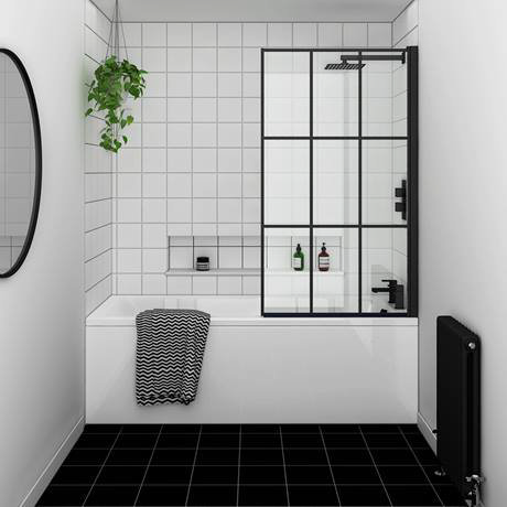 black grid bath shower screen