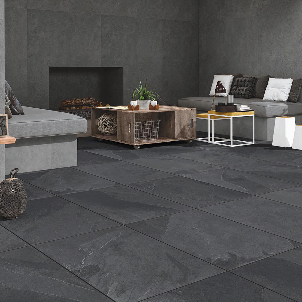Grado Outdoor Tile - Black Stone Effect