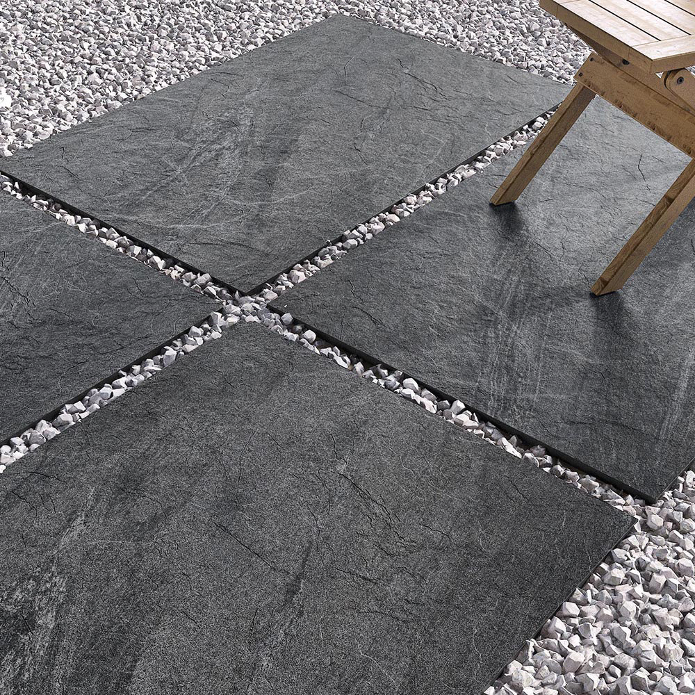 Pacific Outdoor Tile - Anthracite Stone Effect