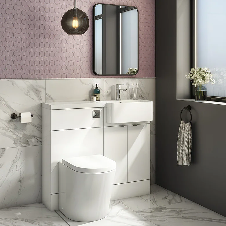 Modern white bathroom with white combination unit