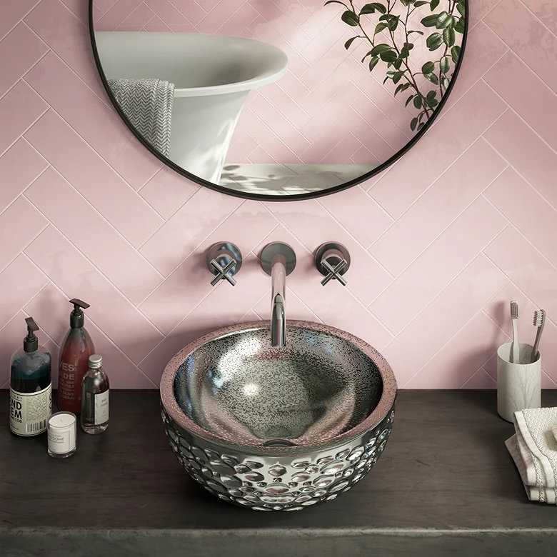 mottled silver countertop basin in modern bathroom