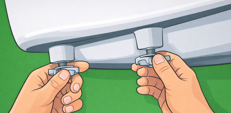 Tightening bottom-fix nuts underneath a toilet seat to stop it wobbling