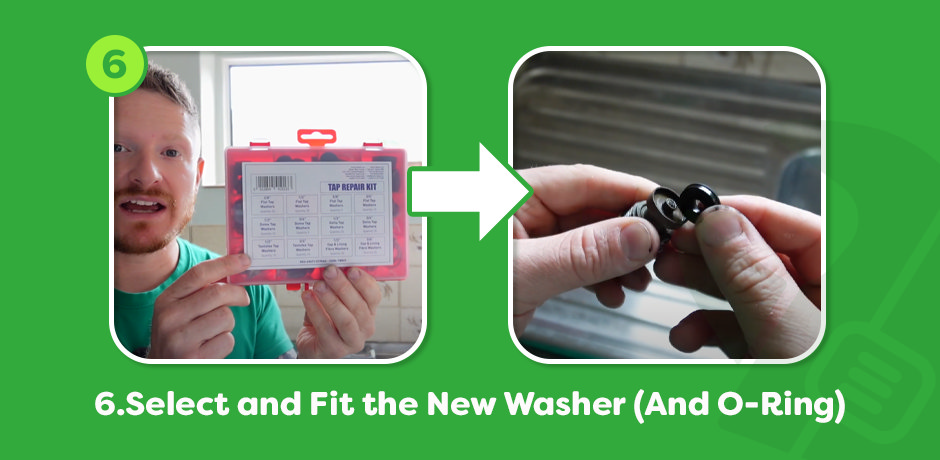 Choosing the correct replacement washer and O-ring from a tap repair kit and fitting them