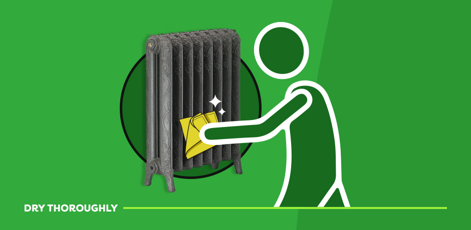 Drying a radiator thoroughly with a cloth after cleaning to prevent rust