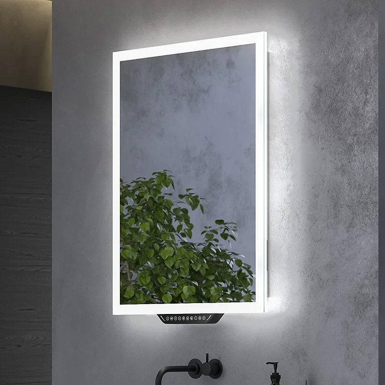 LED illuminated heated bathroom mirror with anti-fog demister and touch controls
