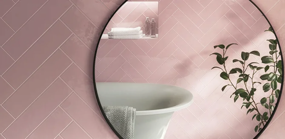 Dusky pink-coloured bathroom