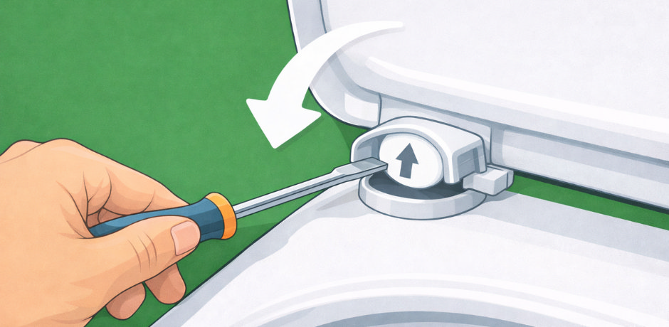 Tightening a top-fix toilet seat bolt from above using a flathead screwdriver