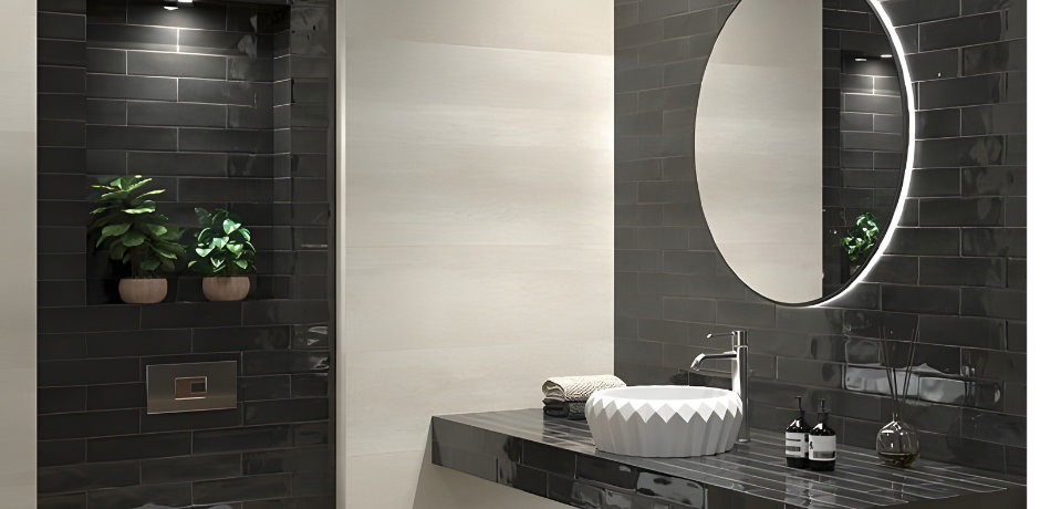 Black and white patterned bathroom tiles