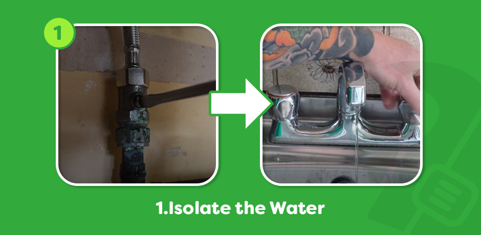 urning off under-sink isolation valve and opening tap to drain pressure before repair