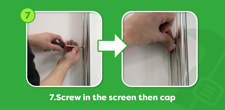 Diagram illustrating the installation of a bath screen seal at the bottom edge to prevent water leakage while ensuring a snug fit between the screen and the bath.