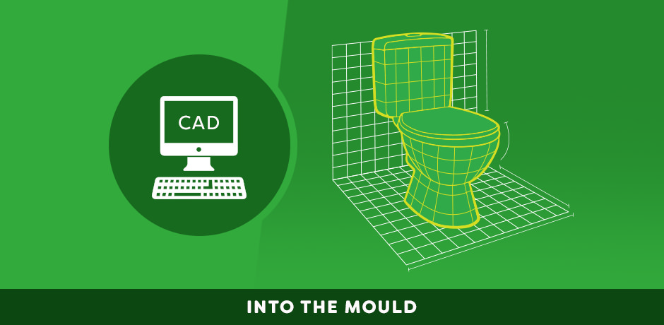 CAD design process for toilet mould creation as part of the manufacturing steps outlined by Victorian Plumbing.