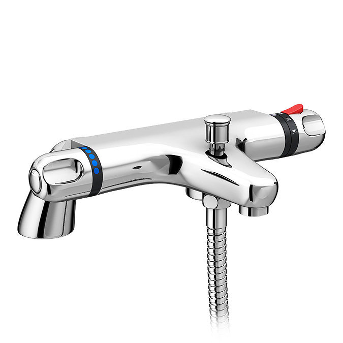 Chrome thermostatic bath shower mixer tap with dual controls and temperature safety lock