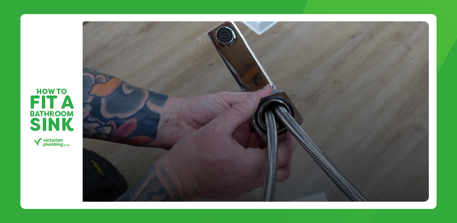 Fitting flexible tap tails and O-ring to a bathroom mixer tap before basin installation