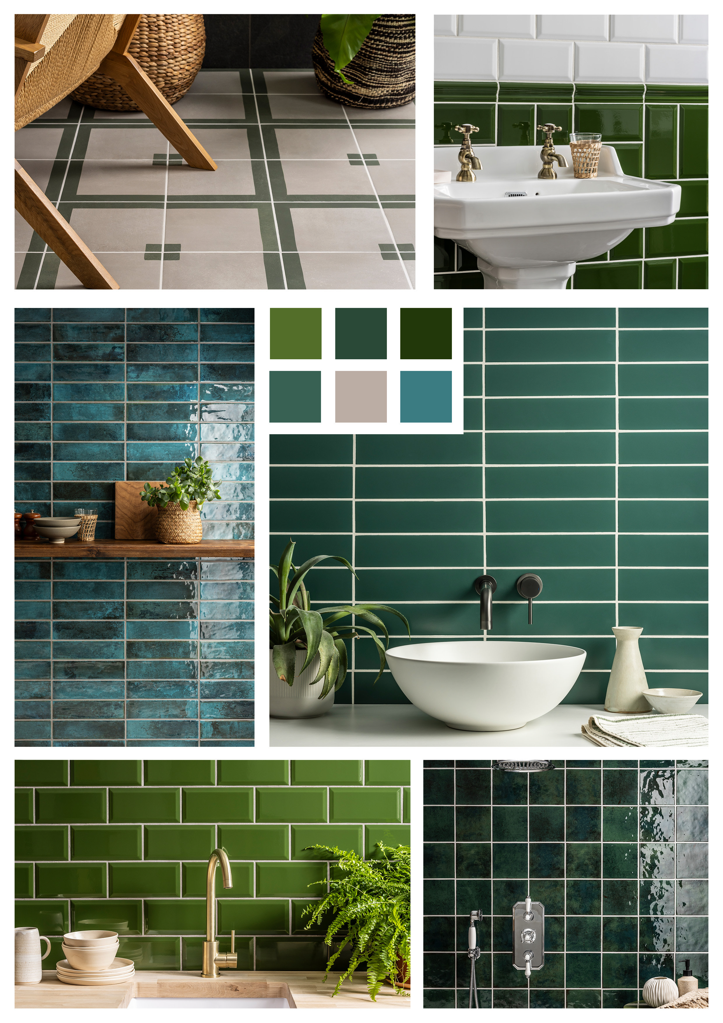 Deep forest green bathroom tiles