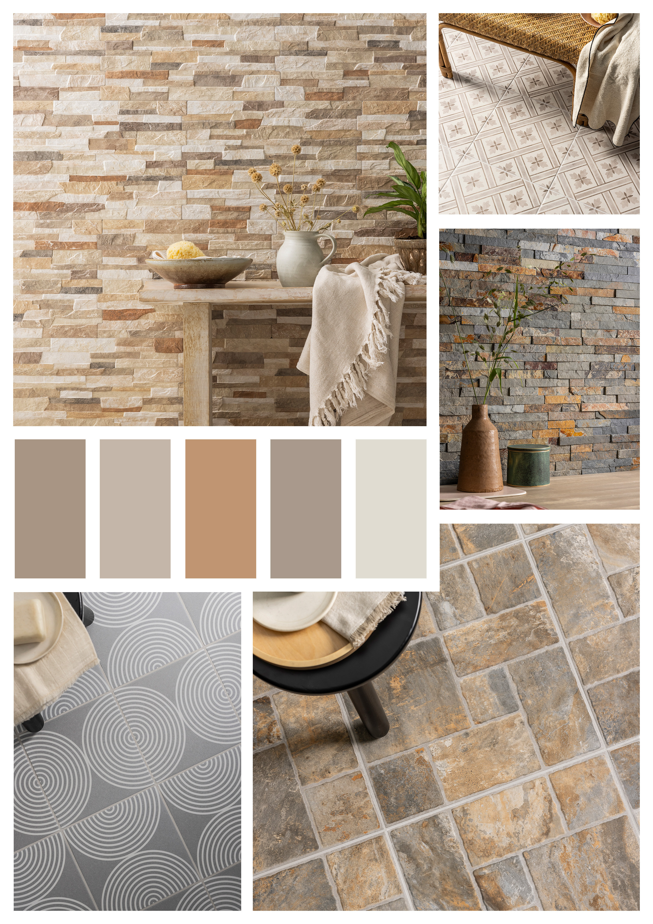 Warm beige stone bathroom tiles