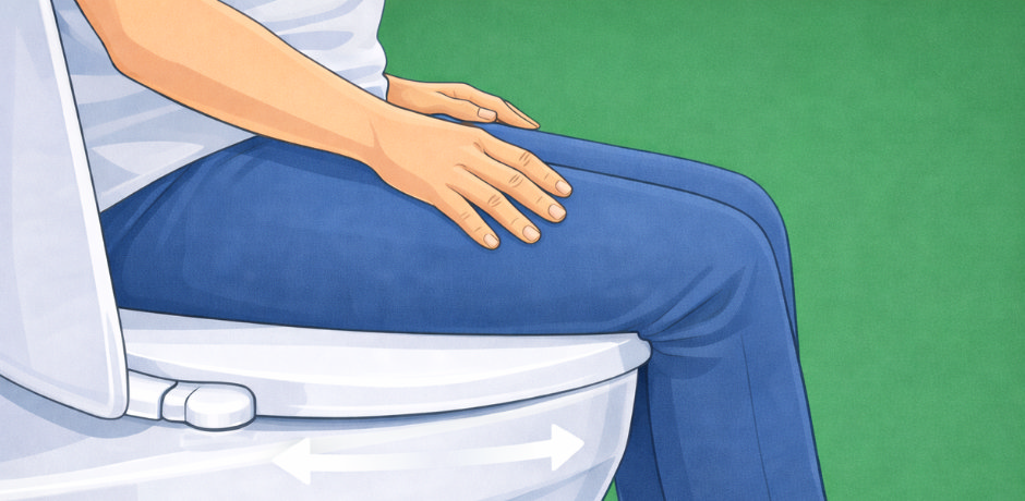 Testing a tightened toilet seat by sitting down to check for side-to-side movement