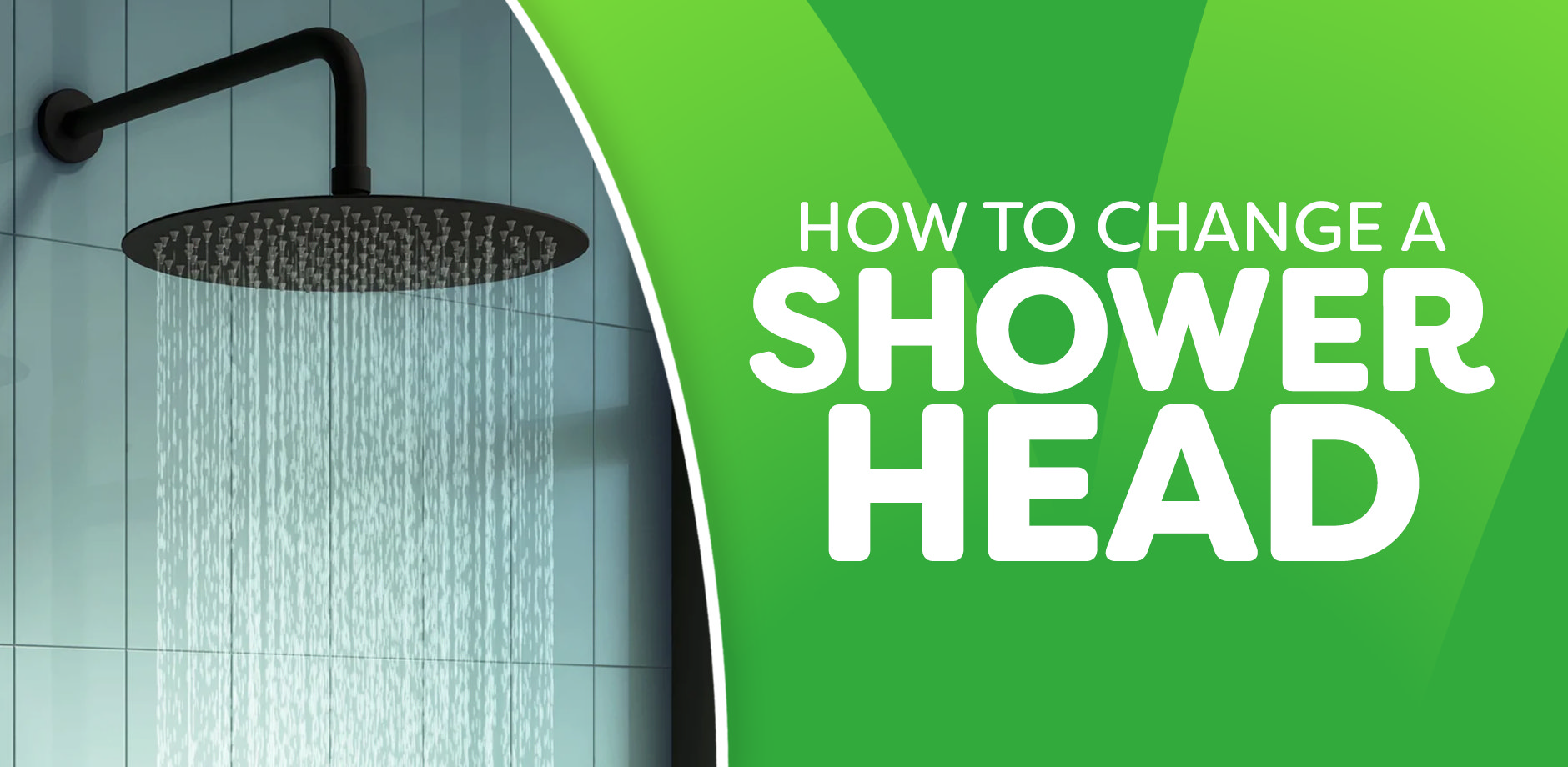 Close-up image of a sleek modern shower head in use, showing water flowing down from the head, illustrating the easy DIY steps for changing a shower head.