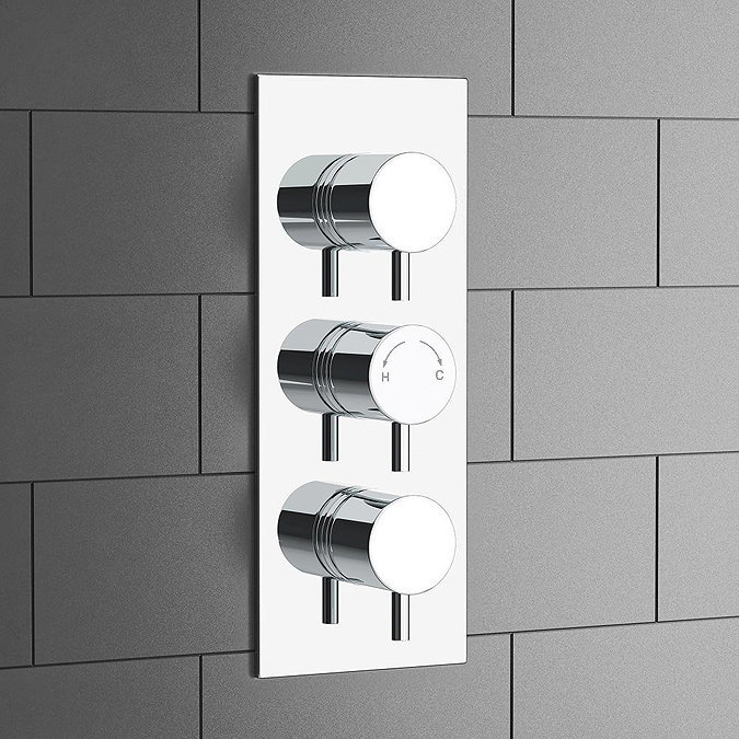 Modern chrome thermostatic concealed shower valve with three round control dials