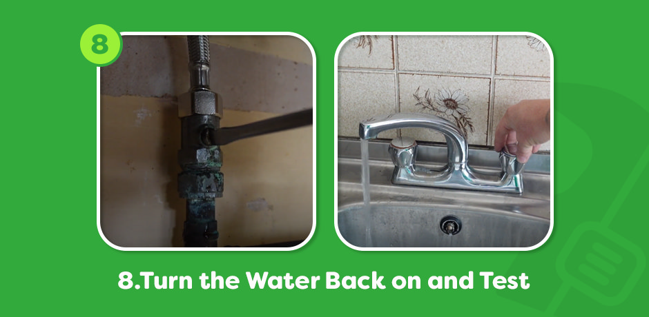 Opening the isolation valve and running the tap to check for leaks after repair