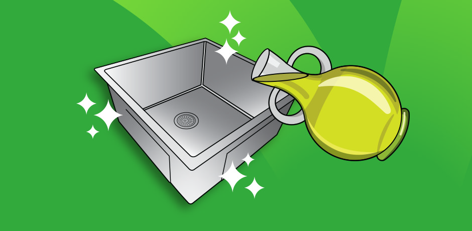 Buffing a stainless steel sink with olive oil for a shiny finish