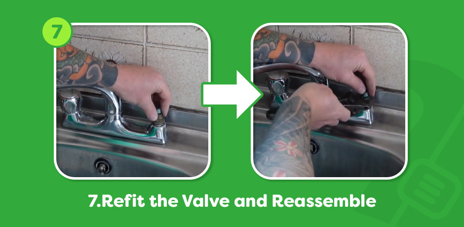 Refitting the valve and reassembling the tap handle after changing the washer