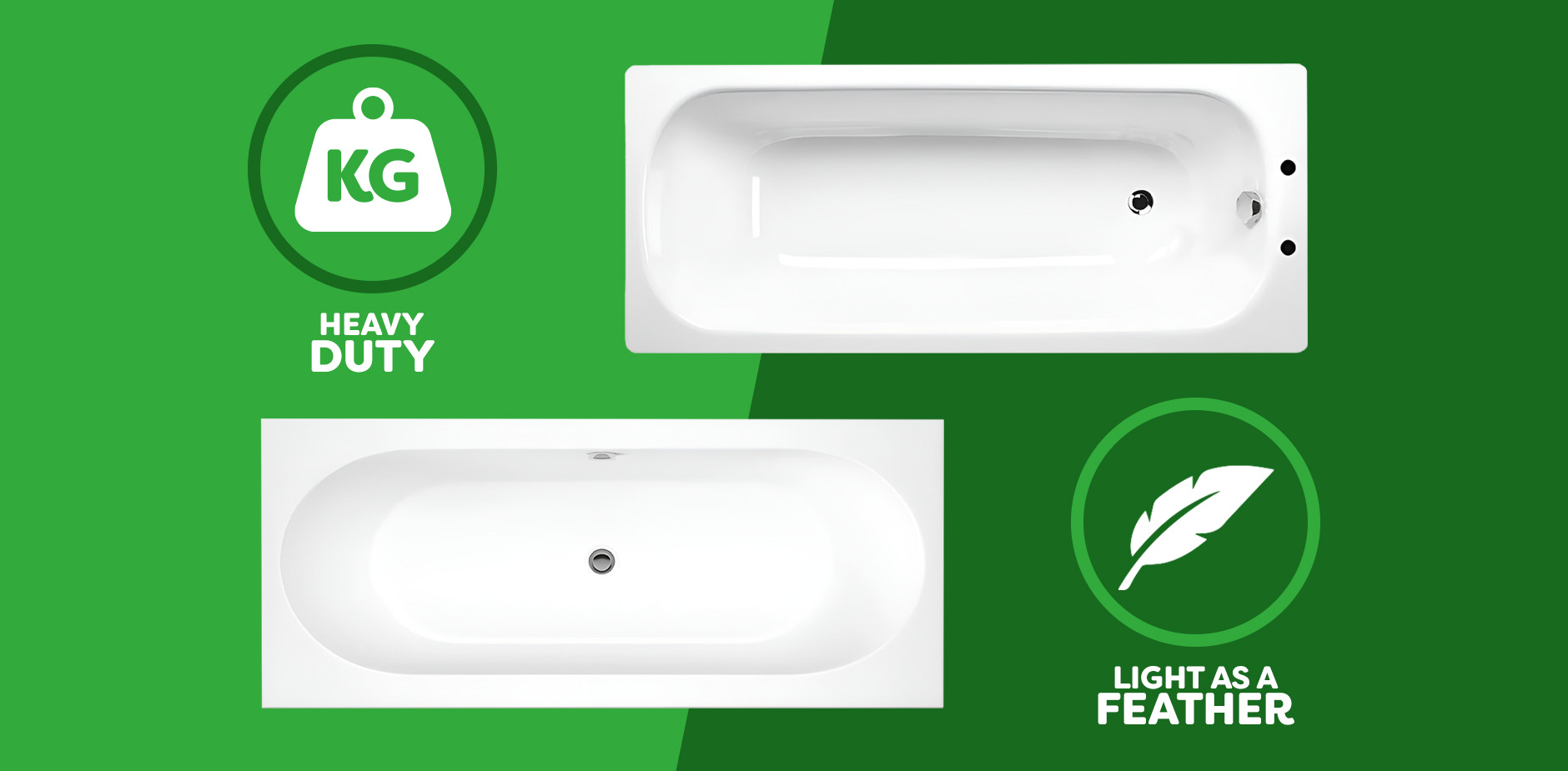Comparison of heavy-duty steel bath and lightweight acrylic bath for durability and easy installation.