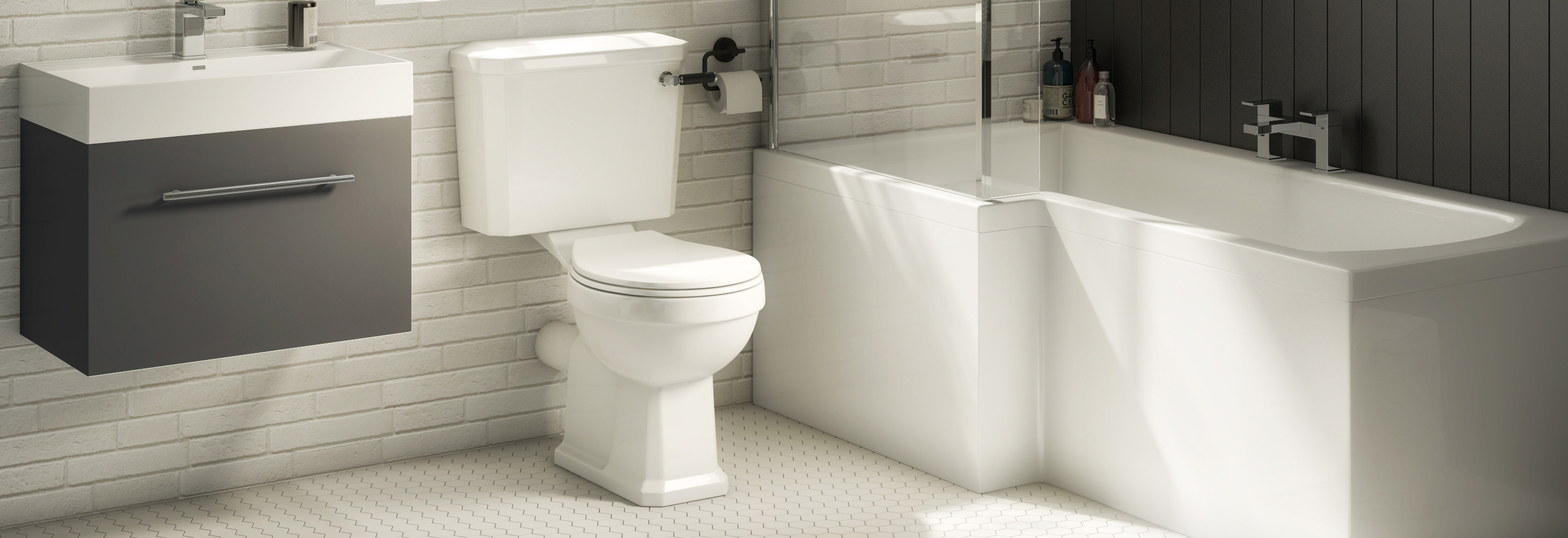 Minimalist white freestanding pedestal basin with a rectangular design, set against a modern wood-panelled and neutral-toned bathroom wall with wall-mounted taps.