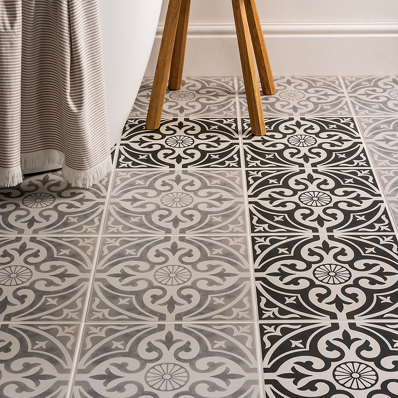 grey patterned satin effect tiles
