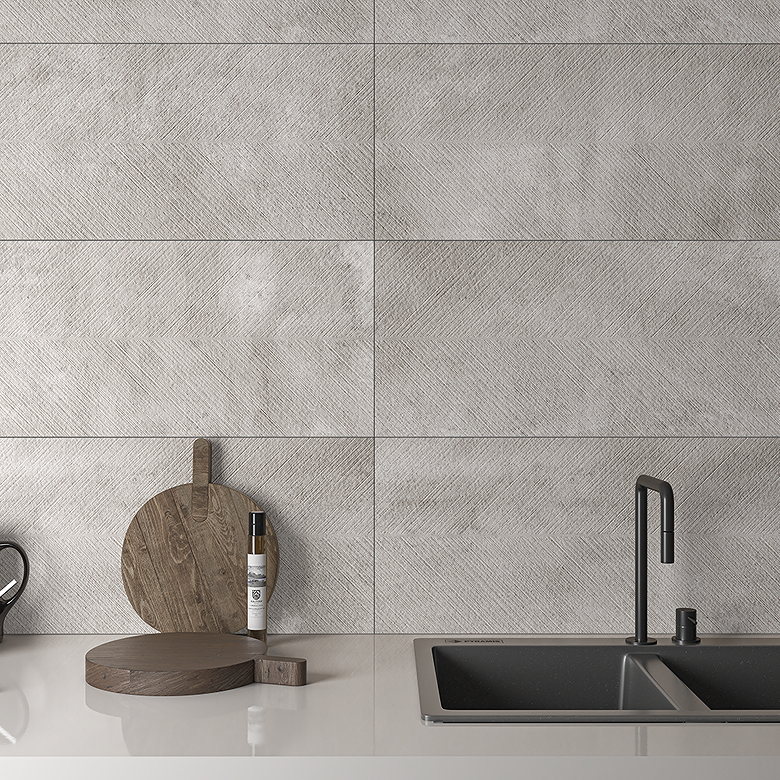 textured industrial stone effect splashback tiles