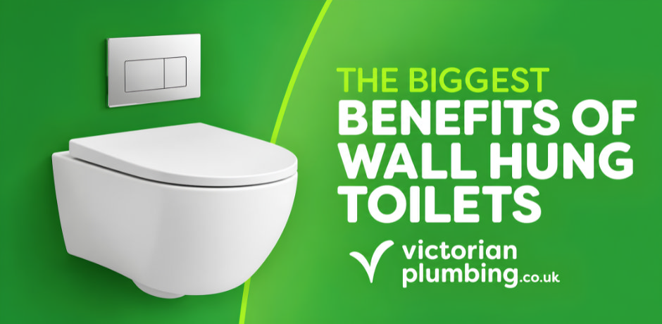 White wall hung toilet and flush plate illustrating the biggest benefits of wall hung toilets