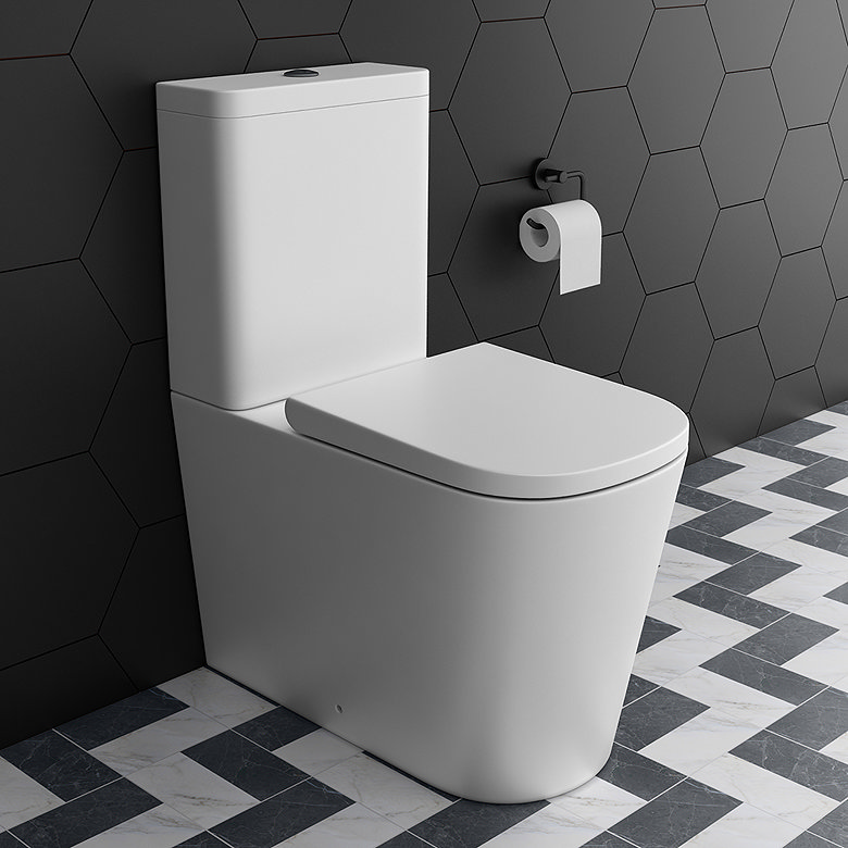 back-to-wall rimless toilet in stylish modern bathroom