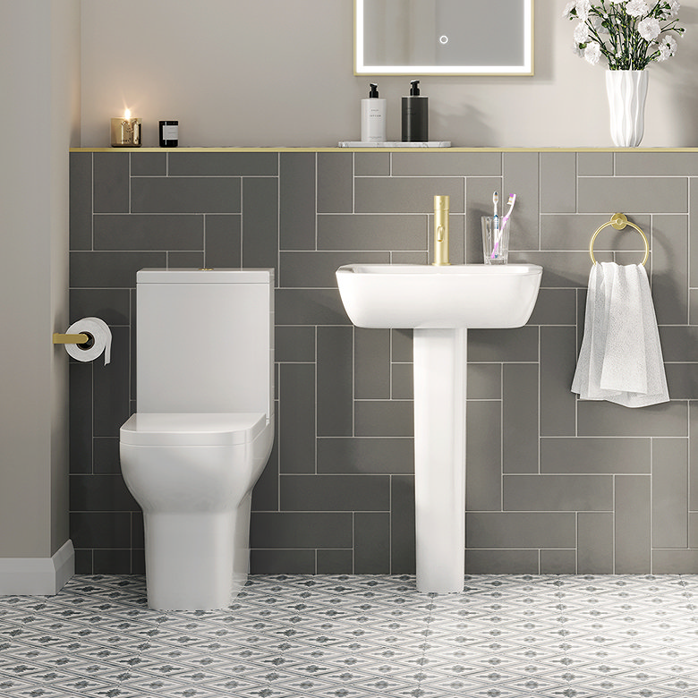 modern comfort height rimless toilet in elegant bathroom