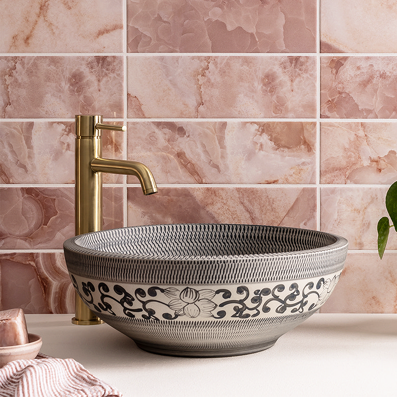 boho floral patterned counter top basin