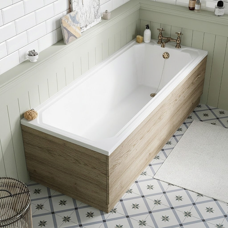 oak bath panels in boho bathroom