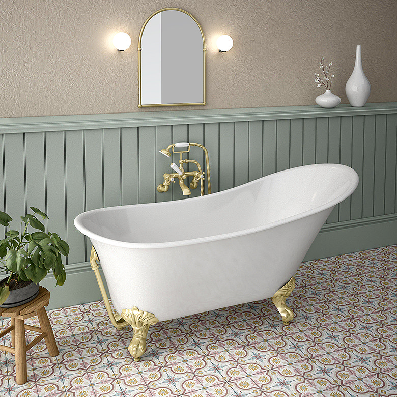 traditional clawfoot bathtub in bohemian bathroom