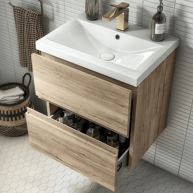 Oak effect vanity unit with drawers 