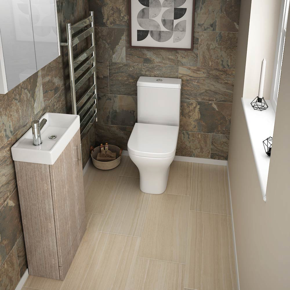 Milan Compact Floor Standing Basin Vanity Unit - Light Oak (W400 X D222mm)