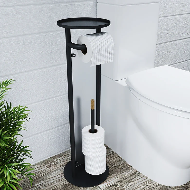black toilet roll holder, white toilet