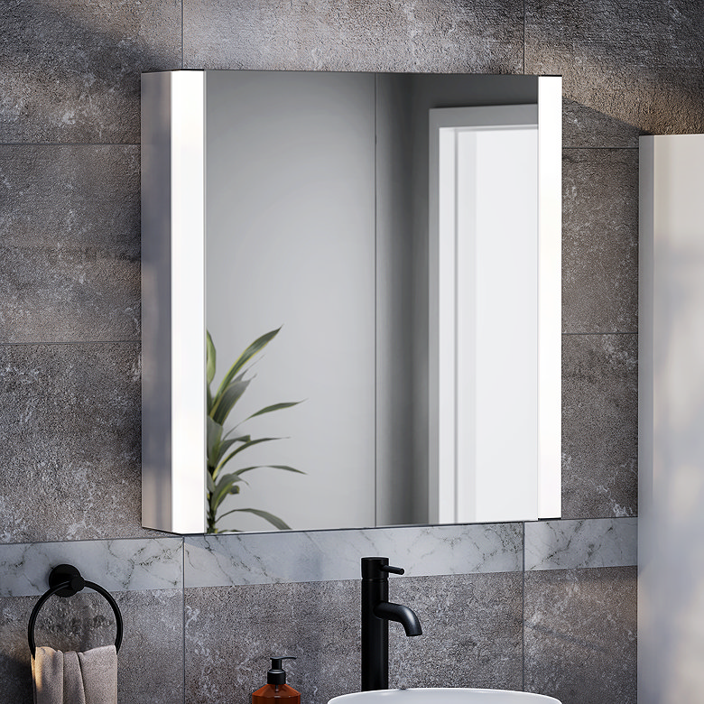 mirror cabinet against stone effect wall