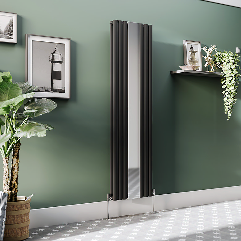 tall mirror radiator combination, green wall