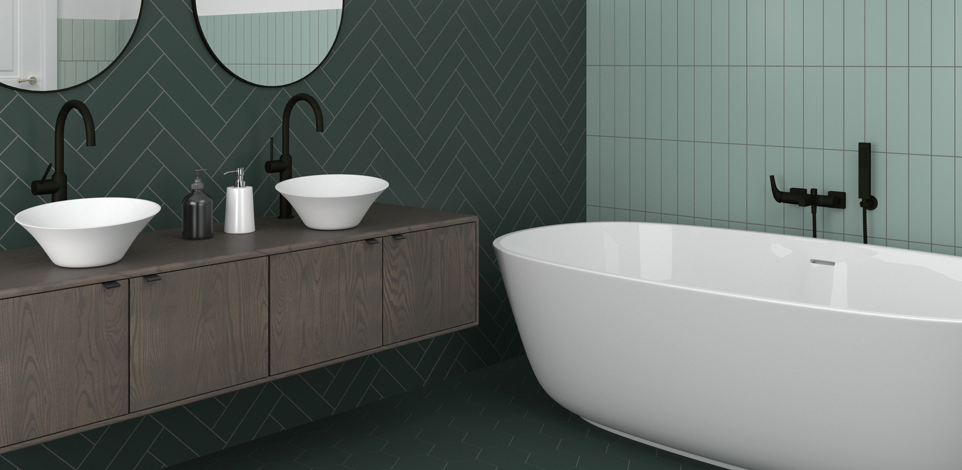 modern dark green clutter free bathroom