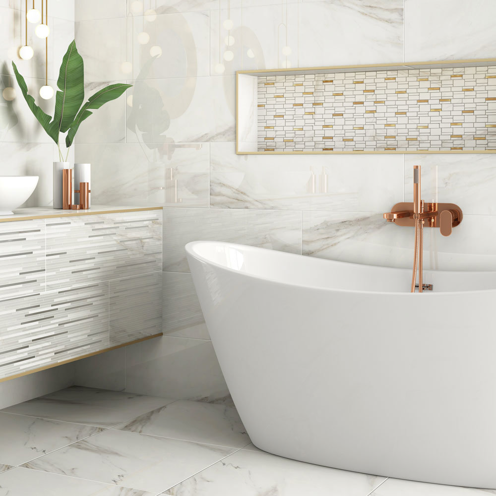 Marble & Gold Effect Mosaic Tile Sheet