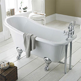 Nuie Kensington 1500 x 730mm Small Roll Top Slipper Bath inc. Chrome Legs