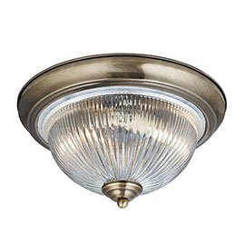 Searchlight American Diner Antique Brass Flush Fitting with Clear Ribbed Glass - 4370