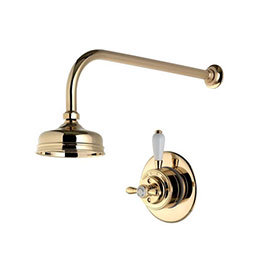 Aqualisa - Aquatique Thermo Concealed Thermostatic Valve with 5&quot; Drencher Head &amp; Arm - Gold - 500.00.04-550.04